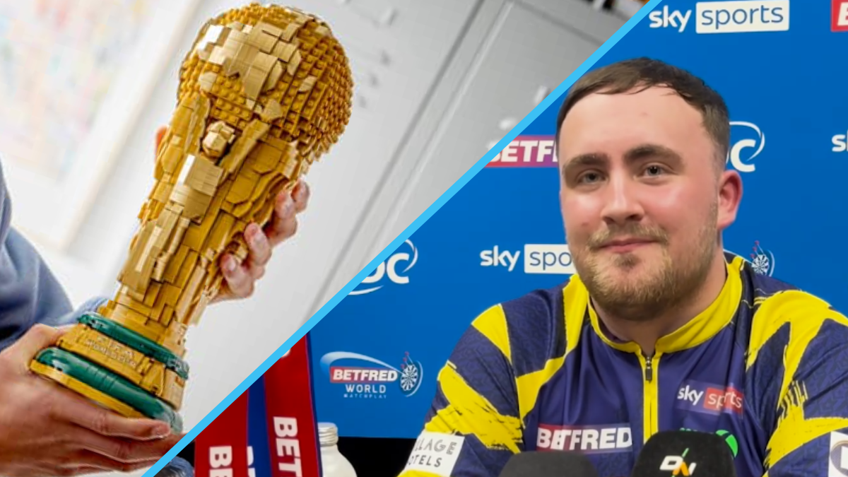 Luke Littler celebrates England run with LEGO World Cup trophy build