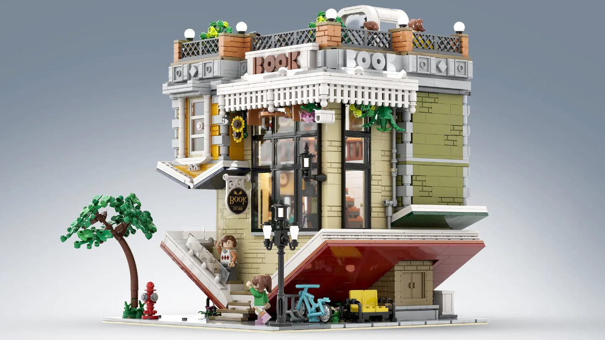 LEGO Ideas review flips for Upside-Down House: Bookstore