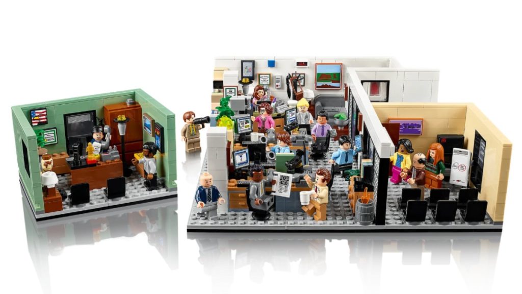 Lego Ideas 21336 ရုံးခန်းပါ အကြောင်းအရာများကို ရိုက်ကူးဖော်ပြထားပါသည်။