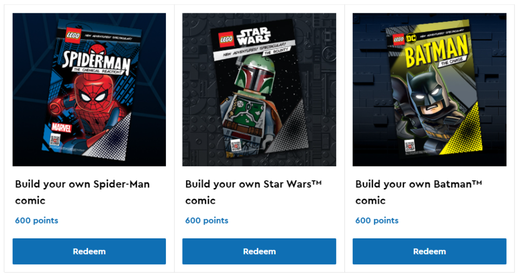 LEGO VIP comic rewards DC Marvel Star Wars