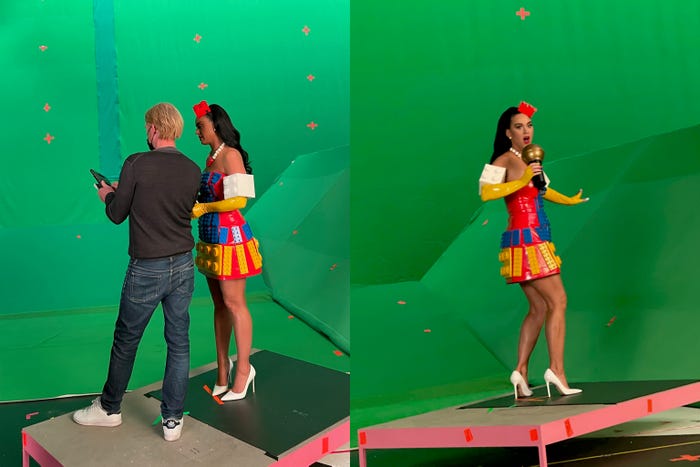 Katy Perry LEGO brick dress 2