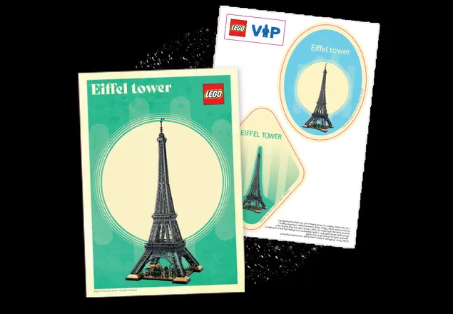 LEGO Eiffel Tower postcard and stickers