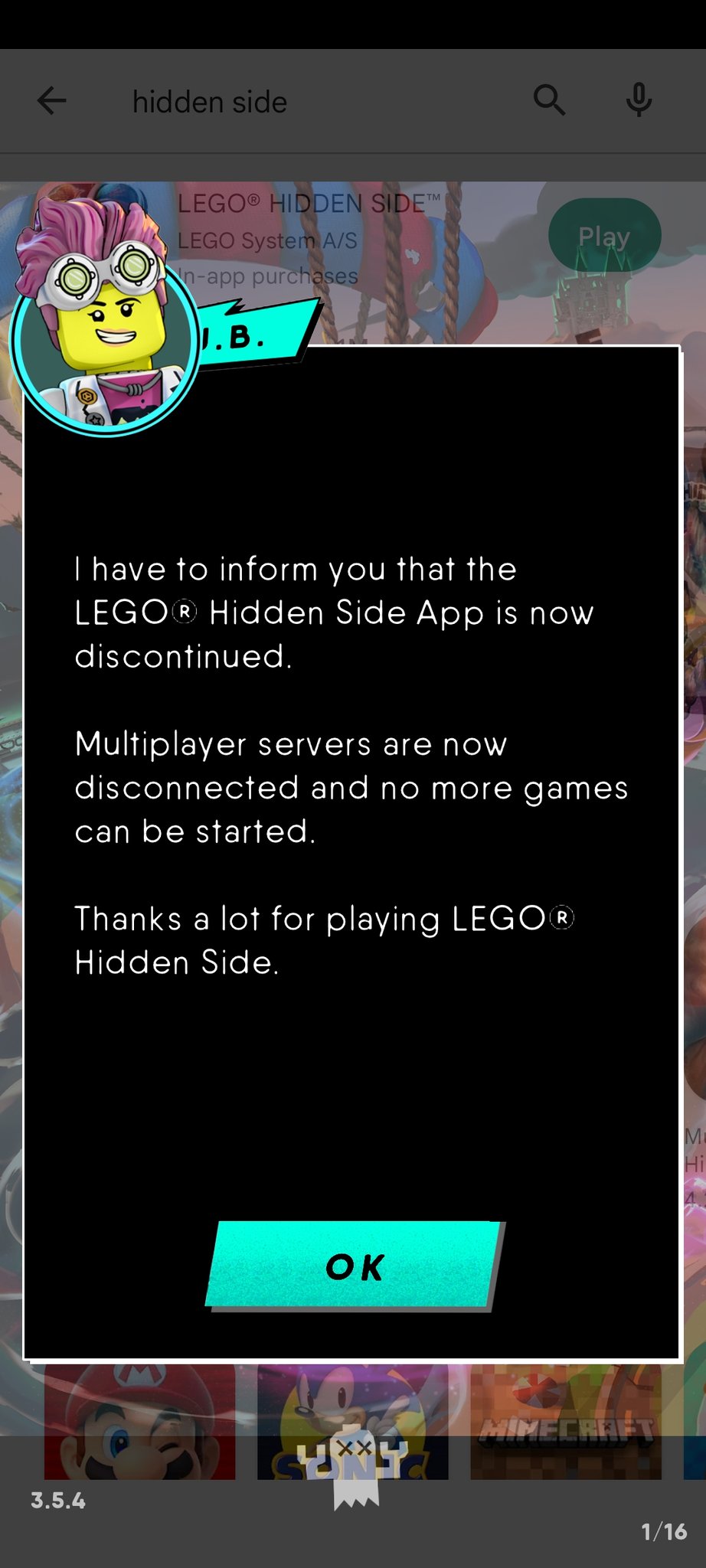 LEGO Side's app has been discontinued