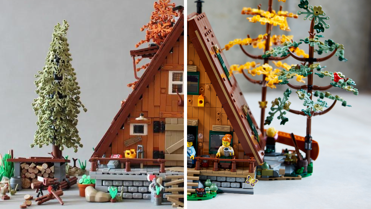 Compare LEGO Ideas 21338 AFrame Cabin to original design