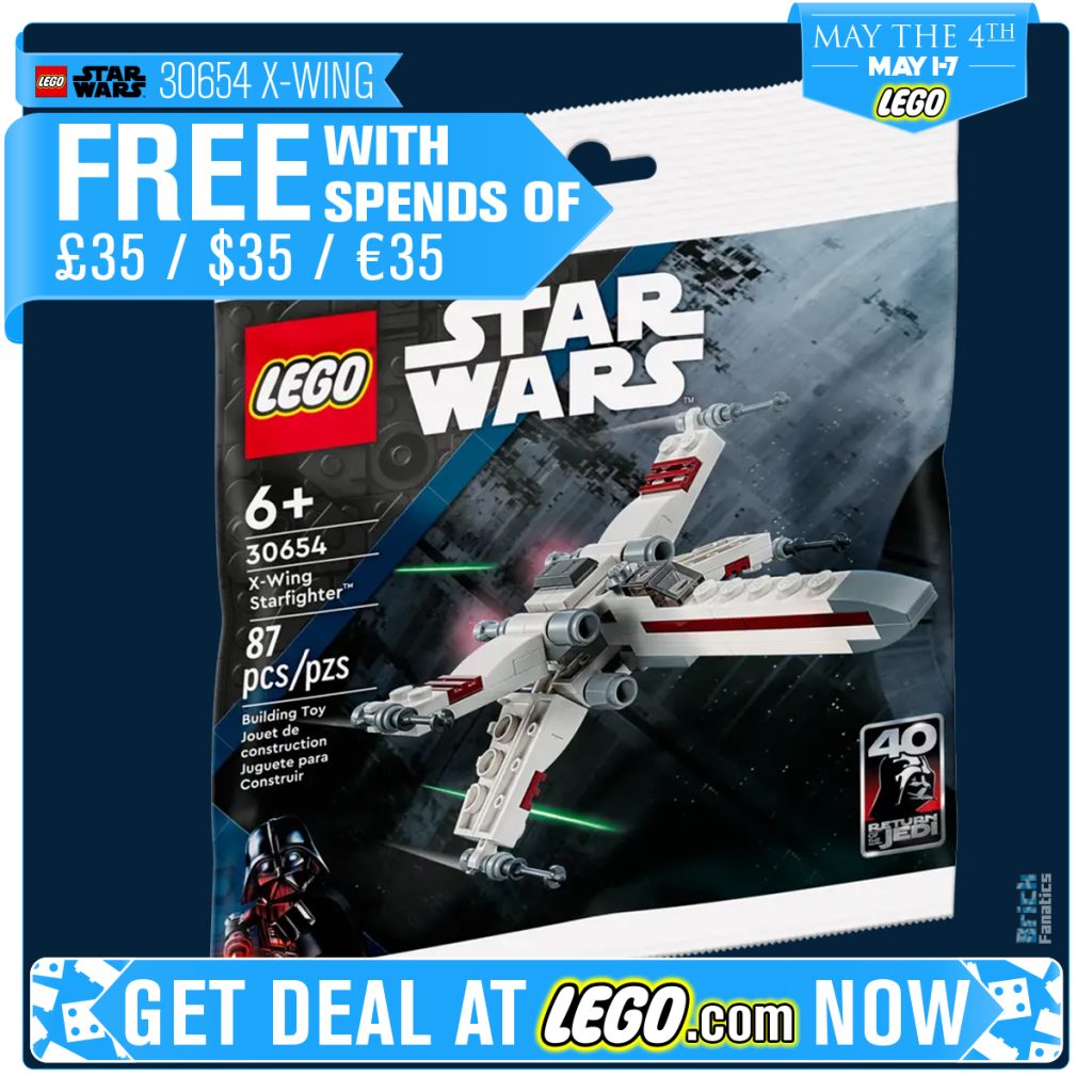 LEGO May the 4th deals 2023 30654 X Wing Starfighter polybag gift with purchase deal card