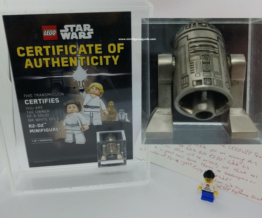 MINIFIG PRICE GUIDE Rare Lego 18K White Gold Exclusive Black Friday R2 D2 Minifigure