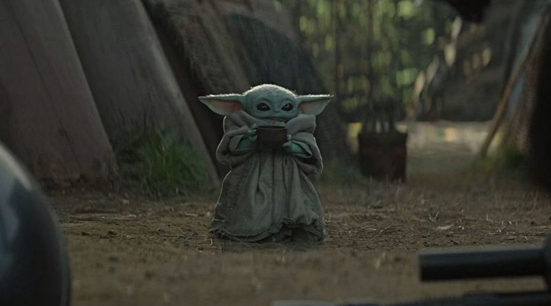 Grogu tomando chá