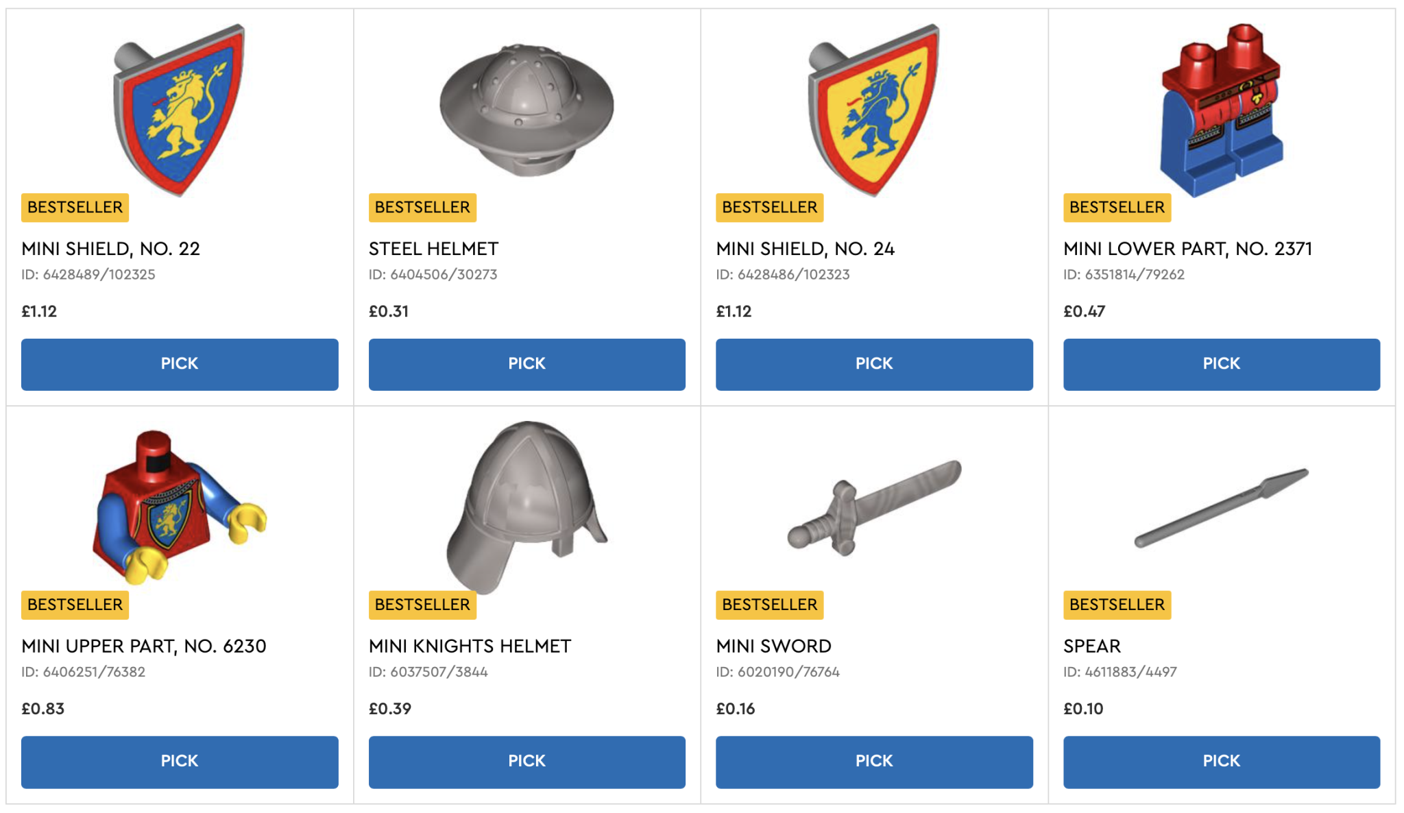 Complete LEGO Space, Castle and Pirates minifigures available through