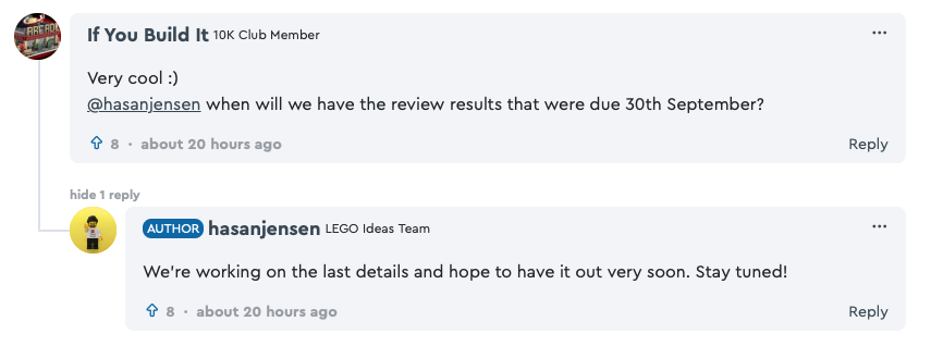 LEGO Ideas 2023 review comment