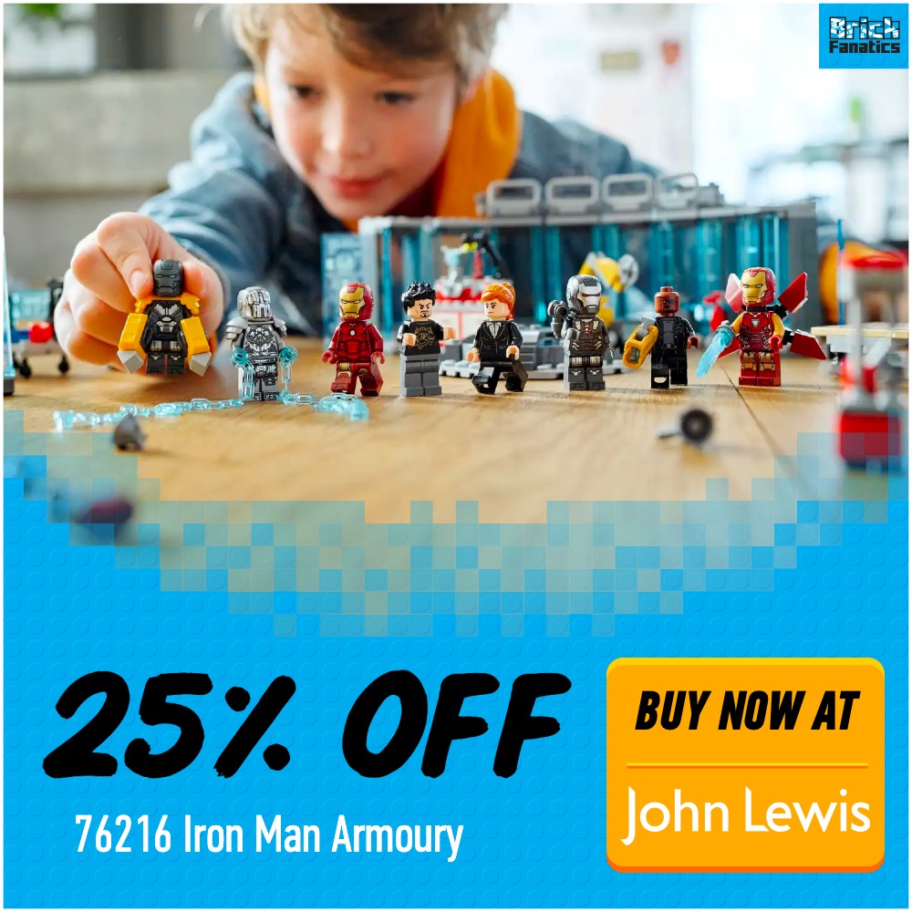 LEGO Marvel 76216 Iron Man Armoury John Lewis deal card