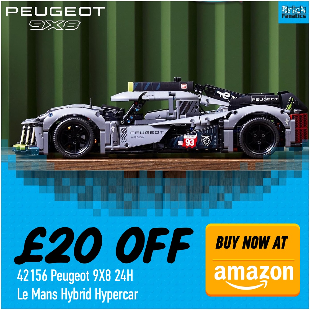 LEGO Technic 42156 PEUGEOT 9X8 24H Le Mans Hybrid Hypercar Amazon deal card