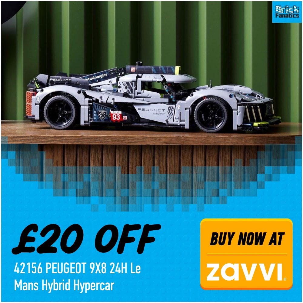 LEGO Technic 42156 PEUGEOT 9X8 24H Le Mans Hybrid Hypercar Zavvi deal card 20 off