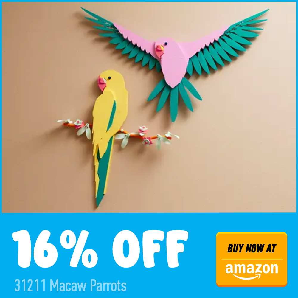 LEGO Art 31211 Macaw Parrots Amazon 16 off deal card
