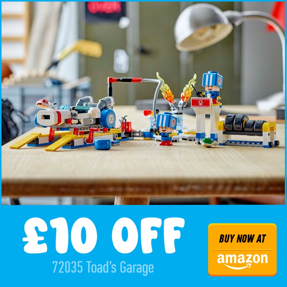 amazon lego super mario 72035 toads garage 10 off deal card blue