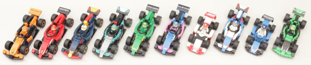 LEGO City Sammenligning av Formel 1-biler – alle lag – McLaren Ferrari Red Bull Mercedes Aston Martin 23 1024x214