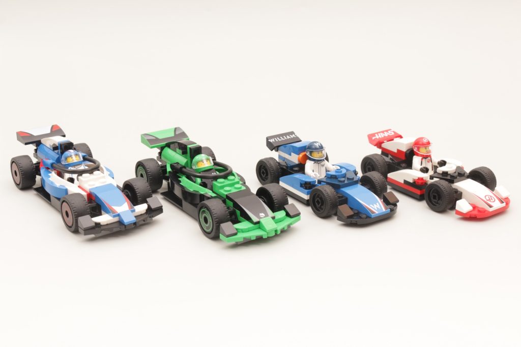 LEGO City Sammenligning av Formel 1-biler – alle lag – McLaren Ferrari Red Bull Mercedes Aston Martin 8 1024x683
