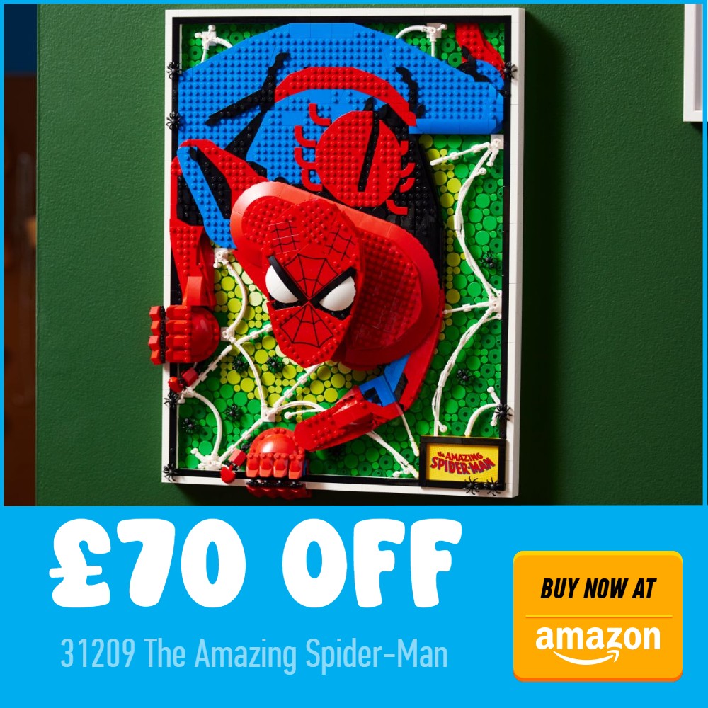 lego art 31209 spider man 70 off deal card