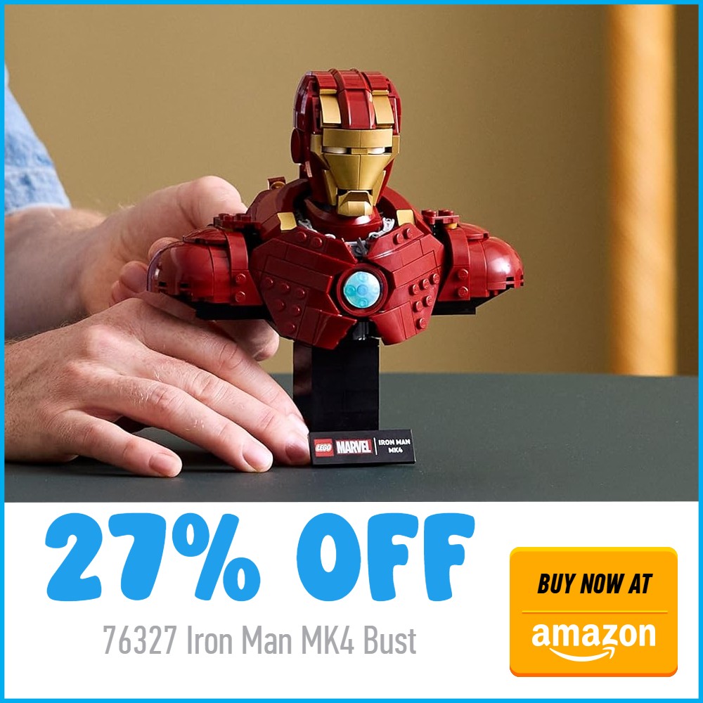 lego marvel 76327 iron man bust 27 off amazon deal card white