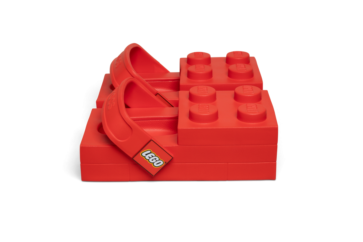 Crocs x LEGO Brick Clog angled view showing four studs on the upper