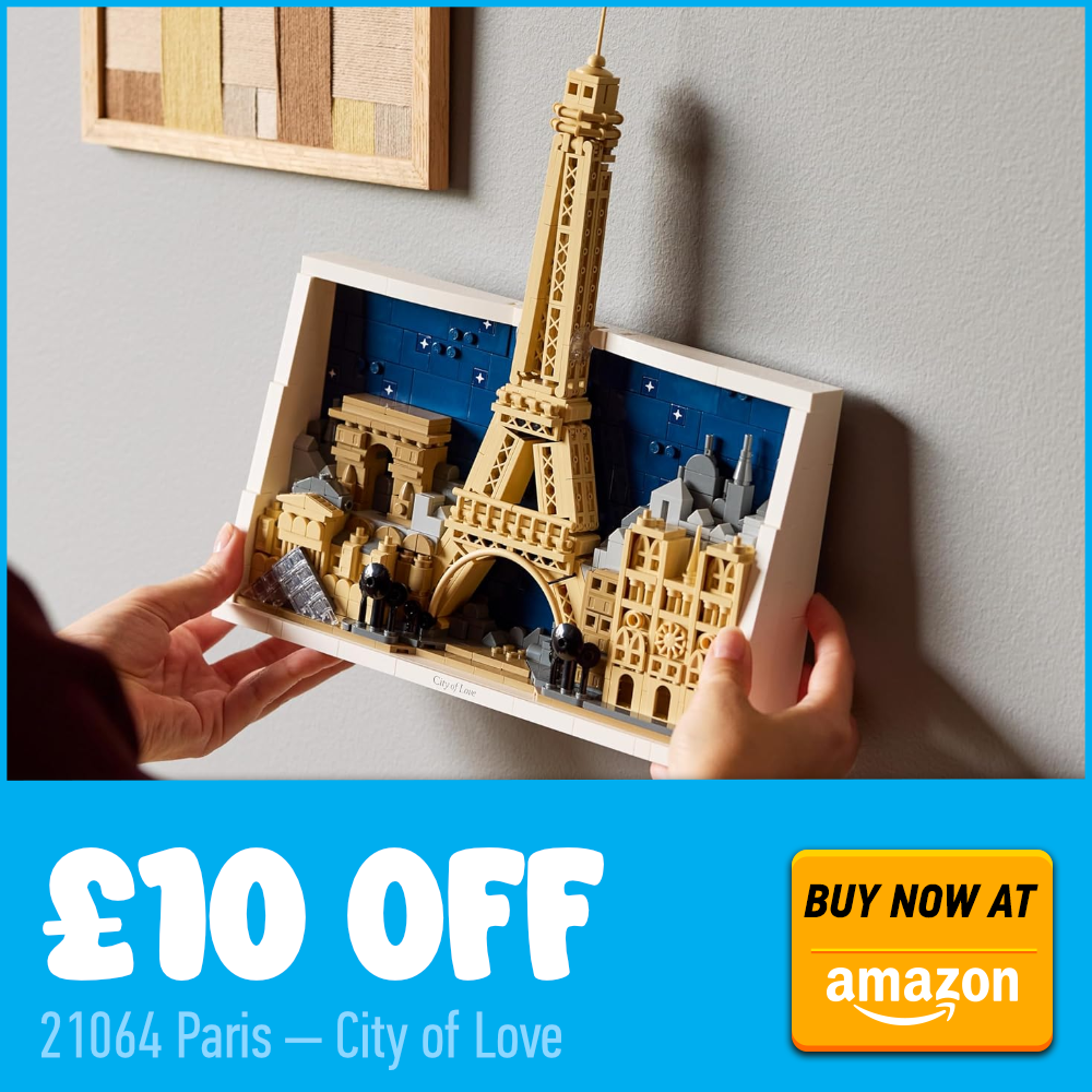 Cartão promocional da Amazon para o conjunto LEGO 21064 Architecture com 10% de desconto.