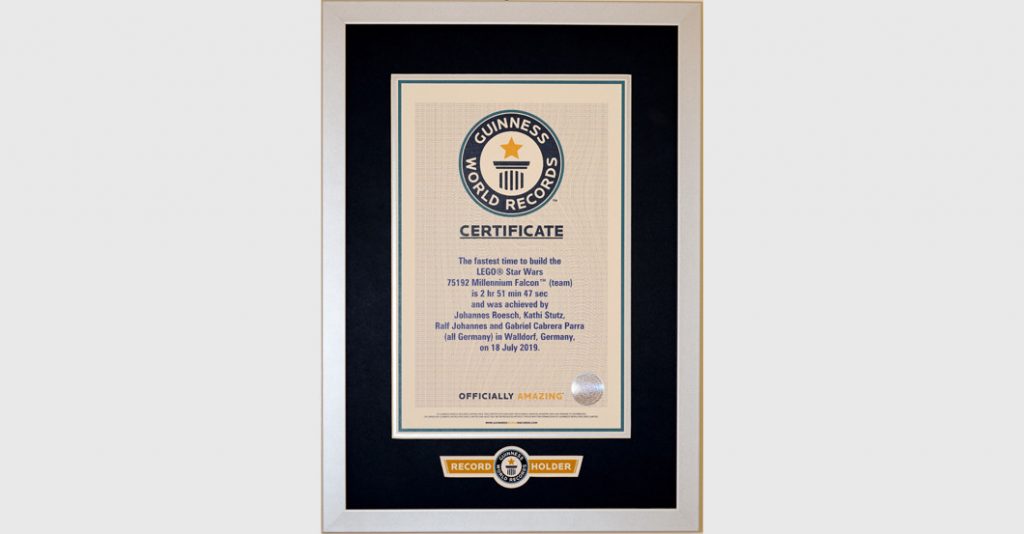 Guinness World Record certificate