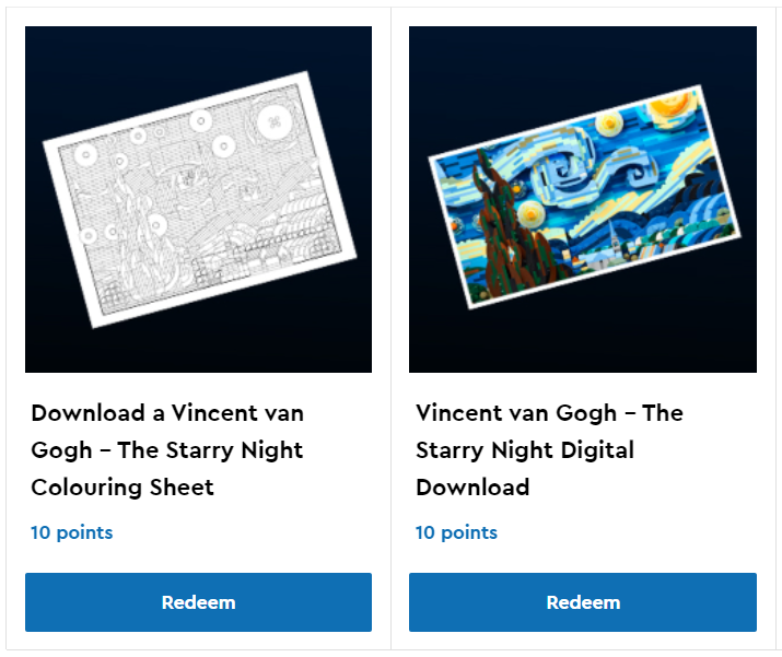 LEGO Ideas 21333 Vincent van Gogh The Starry Night VIP rewards
