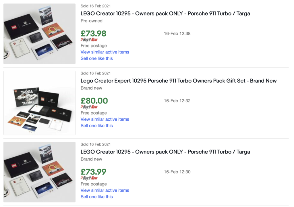 LEGO Porsche Owners Pack eBay