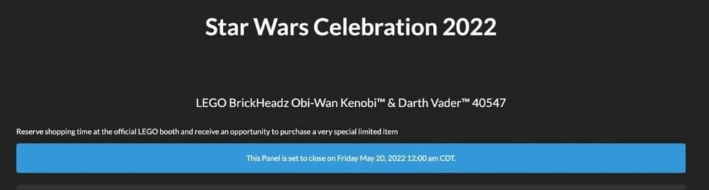 LEGO Star Wars 40547 Obi Wan Kenobi Darth vader BrickHeadz Star Wars Celebration 2022 email