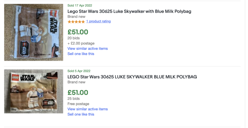 LEGO Star Wars Blue Milk Luke eBay price rising