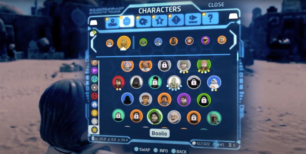 LEGO Star Wars The Skywalker Saga character selection screen