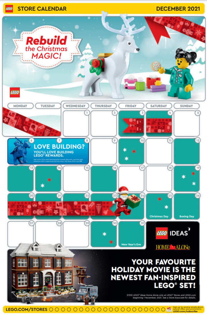 LEGO store calendar for December upcoming deals